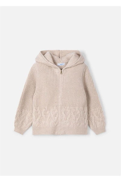 Girls Knit Hooded Jacket Beige 4367 - 1