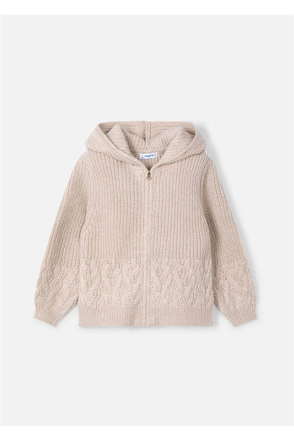 Girls Knit Hooded Jacket Beige 4367 - 1