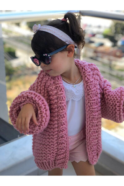 Girls Knit Oversize Jacket Baby Cardigan Pink Coat - 2