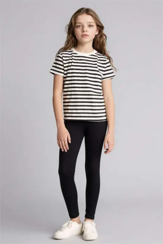 Girls Long Basic Leggings Black - 1