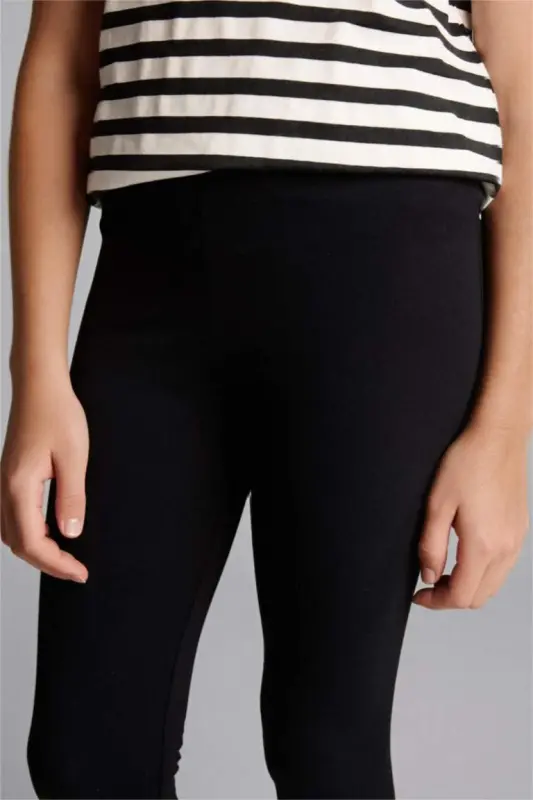 Girls Long Basic Leggings Black - 4