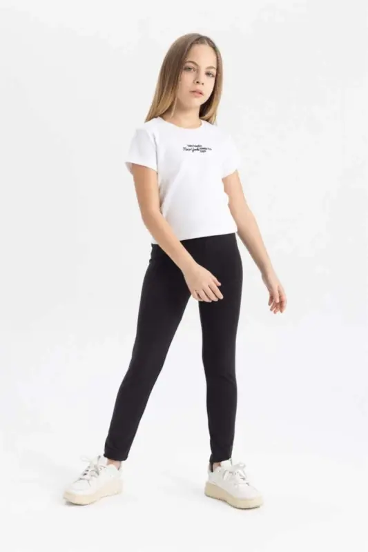 Girls Long Basic Leggings Black - 3