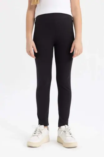 Girls Long Basic Leggings Black - 4