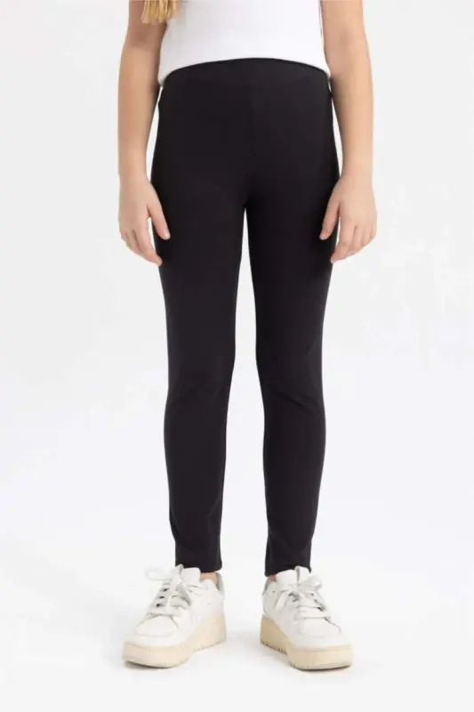 Girls Long Basic Leggings Black - 4