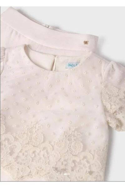 Girls Long Crepe Pants Lace Blouse Set 5275 - 2