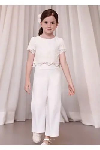 Girls Long Crepe Pants Lace Blouse Set 5275 - 1