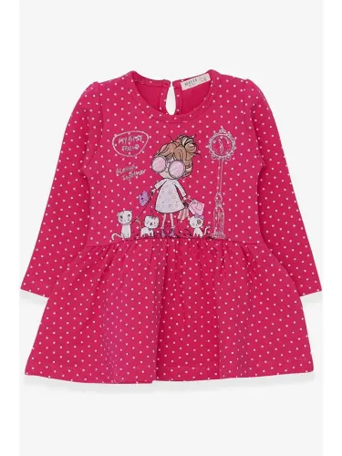Girl's Long Sleeve Dress Girl with Glitter Glasses Print Pink (1-4 Years)-Pink - 1