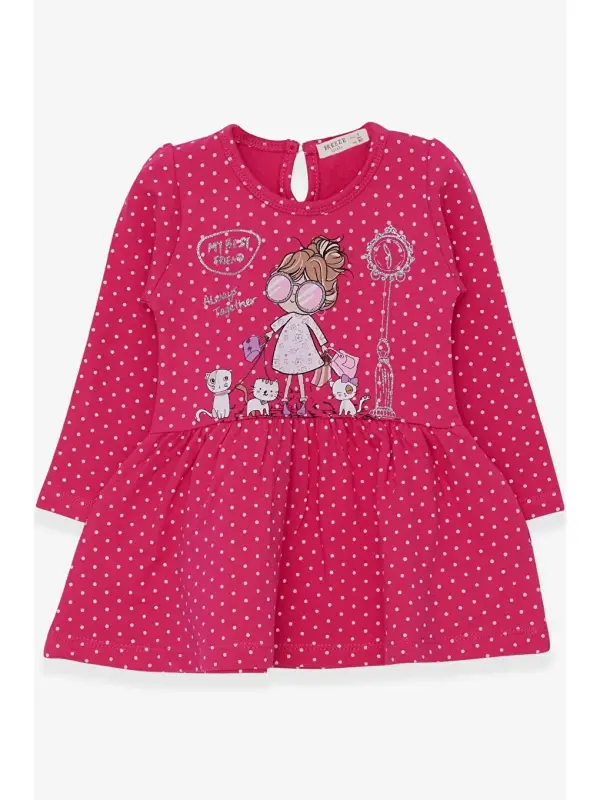 Girl's Long Sleeve Dress Girl with Glitter Glasses Print Pink (1-4 Years)-Pink - LC WAIKIKI