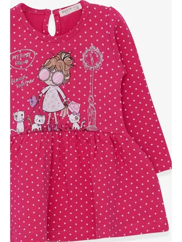 Girl's Long Sleeve Dress Girl with Glitter Glasses Print Pink (1-4 Years)-Pink - 3