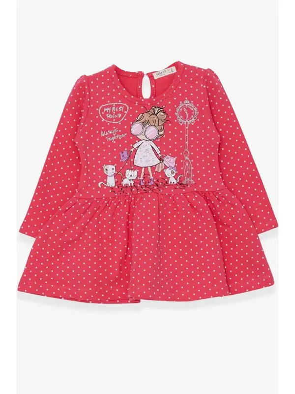 Girl's Long Sleeve Dress Girl with Glitter Glasses Print Pomegranate Flower (1-4 Years)-Red - 1