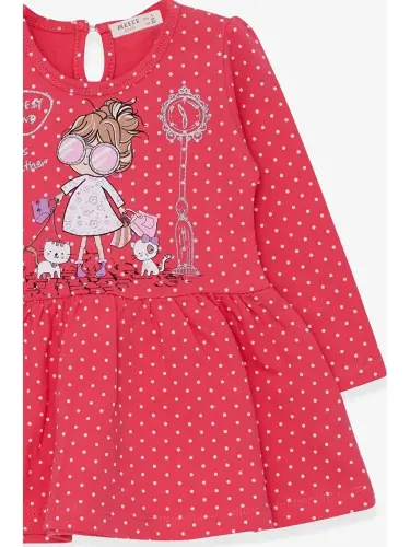 Girl's Long Sleeve Dress Girl with Glitter Glasses Print Pomegranate Flower (1-4 Years)-Red - 3