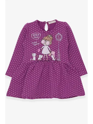Girl's Long Sleeve Dress Girl with Glitter Glasses Print Purple (1-3 Years)-Purple - 1