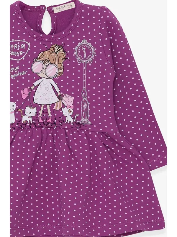 Girl's Long Sleeve Dress Girl with Glitter Glasses Print Purple (1-3 Years)-Purple - 3