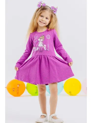 Girl's Long Sleeve Dress Girl with Glitter Glasses Print Purple (1-3 Years)-Purple - 4