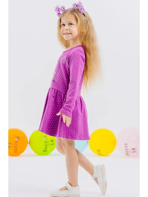 Girl's Long Sleeve Dress Girl with Glitter Glasses Print Purple (1-3 Years)-Purple - 5