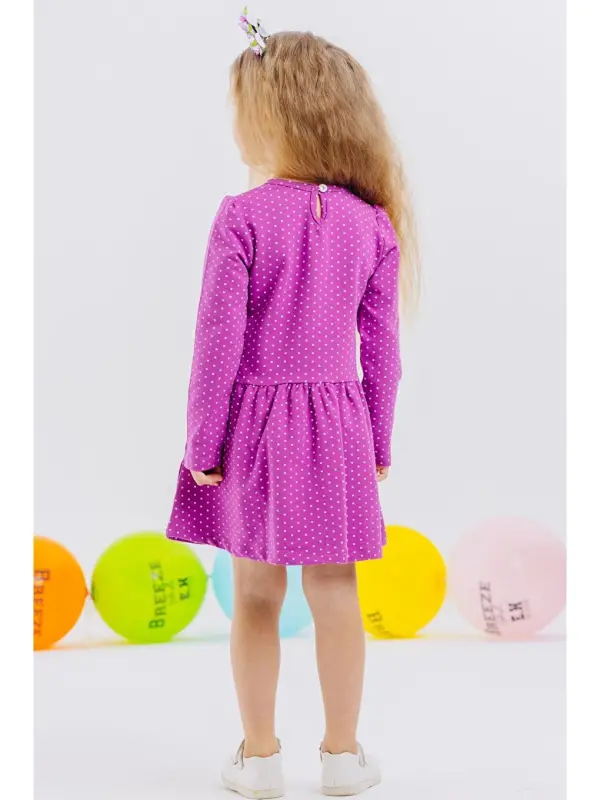 Girl's Long Sleeve Dress Girl with Glitter Glasses Print Purple (1-3 Years)-Purple - 6