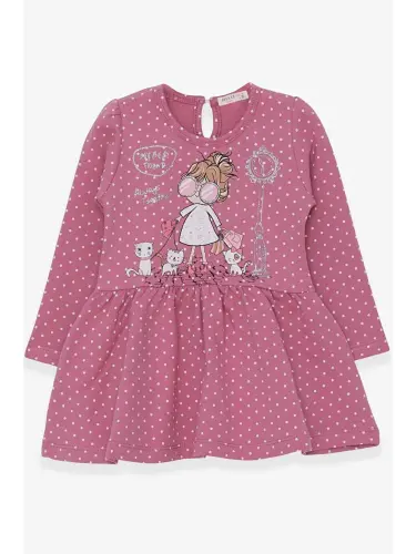 Girl's Long Sleeve Dress Girl with Glitter Glasses Print Rose (1-4 Years)-Pink - 1