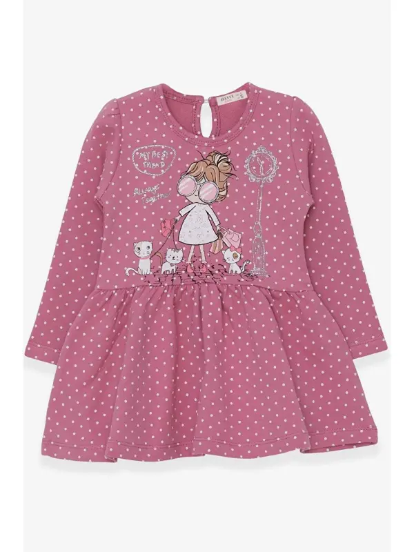 Girl's Long Sleeve Dress Girl with Glitter Glasses Print Rose (1-4 Years)-Pink - LC WAIKIKI