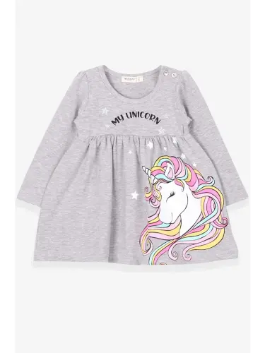 Girl's Long Sleeve Dress Gray Melange (2-3 Years Old)-Gray - 3