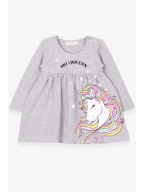 Girl's Long Sleeve Dress Gray Melange (2-3 Years Old)-Gray - 3