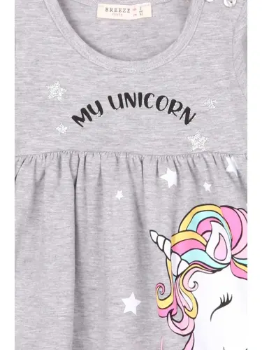 Girl's Long Sleeve Dress Gray Melange (2-3 Years Old)-Gray - 5