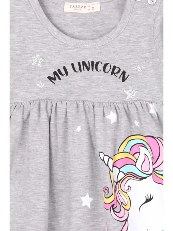 Girl's Long Sleeve Dress Gray Melange (2-3 Years Old)-Gray - 5