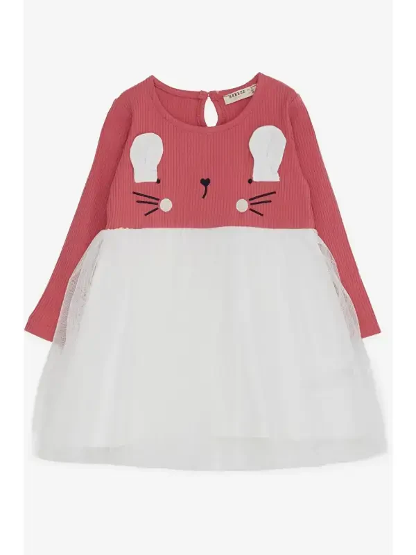 Girls' Long Sleeve Dress Kitten Embroidered Brick (1.5-3 Years)-Brown - 1