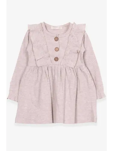 Girl's Long Sleeve Dress Ruffled Button Detailed Beige Melange (1.5-5 Years)-Beige - 1