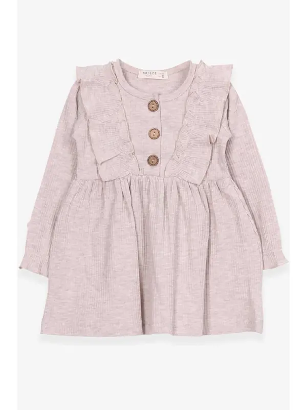 Girl's Long Sleeve Dress Ruffled Button Detailed Beige Melange (1.5-5 Years)-Beige - LC WAIKIKI