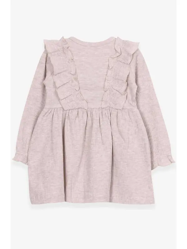 Girl's Long Sleeve Dress Ruffled Button Detailed Beige Melange (1.5-5 Years)-Beige - 2