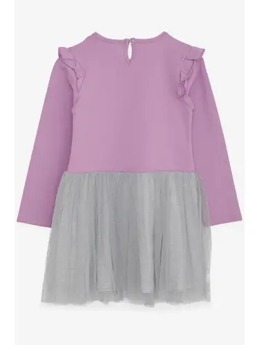 Girl's Long Sleeve Dress Sequin Flower Printed Purple (3 Years)-Purple - LC WAIKIKI (1)
