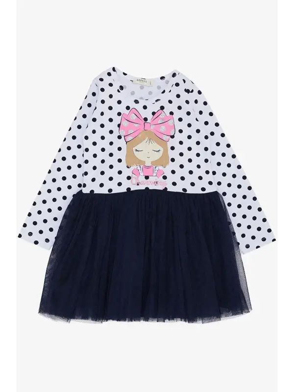 Girl's Long Sleeve Dress Thoughtful Girl Printed Polka Dot White (2-4 Years)-White - LC WAIKIKI
