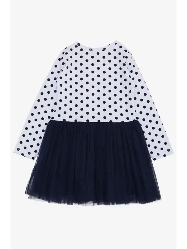 Girl's Long Sleeve Dress Thoughtful Girl Printed Polka Dot White (2-4 Years)-White - 2
