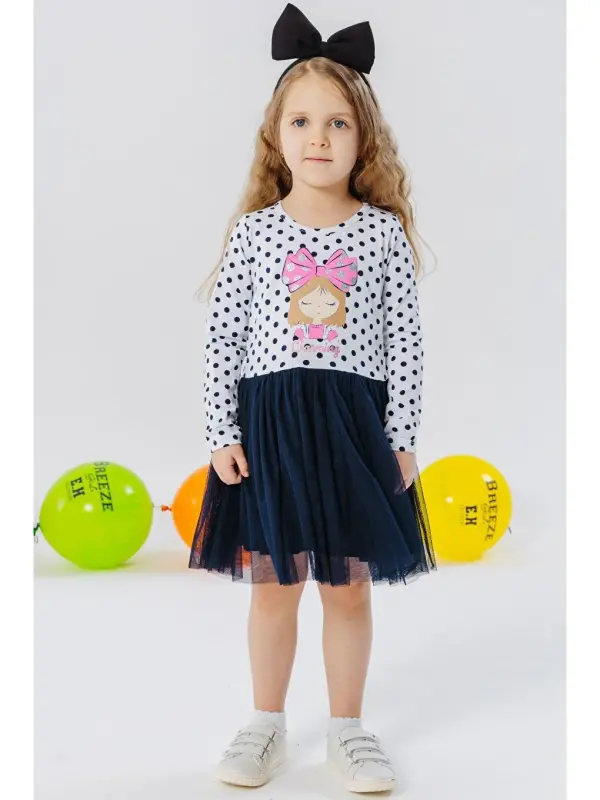 Girl's Long Sleeve Dress Thoughtful Girl Printed Polka Dot White (2-4 Years)-White - 5