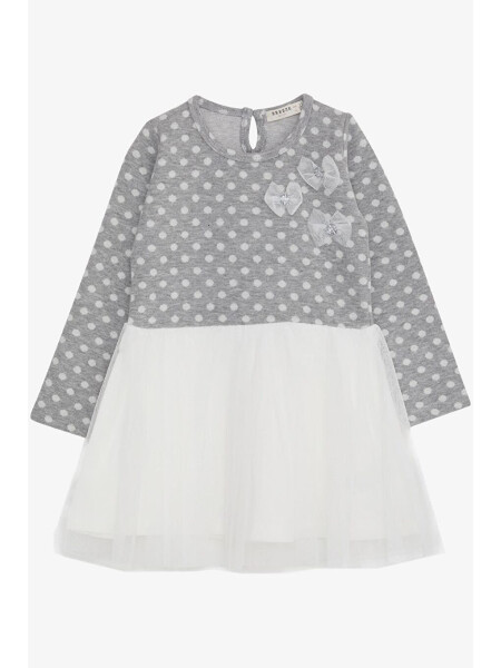 Girls Long Sleeve Dress Tulle Bow Light Grey Melange (1.5-5 Years) - LC WAIKIKI
