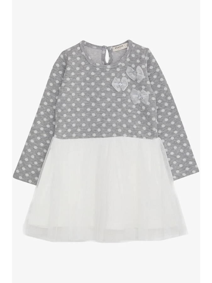Girls Long Sleeve Dress Tulle Bow Light Grey Melange (1.5-5 Years) - 1