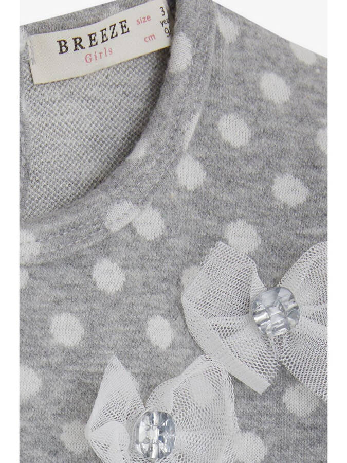 Girls Long Sleeve Dress Tulle Bow Light Grey Melange (1.5-5 Years) - 3