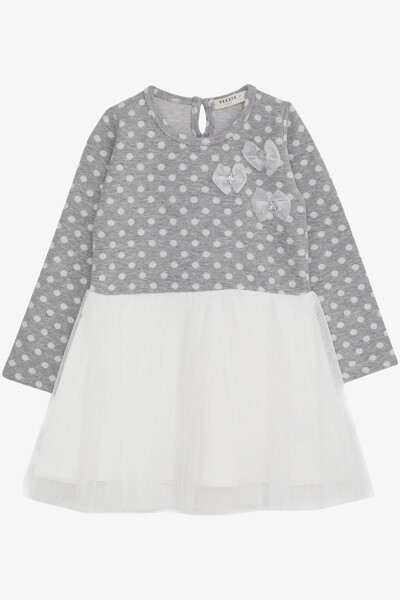 Girls Long Sleeve Dress Tulle Bow Light Grey Melange (1.5-5 Years) - 5