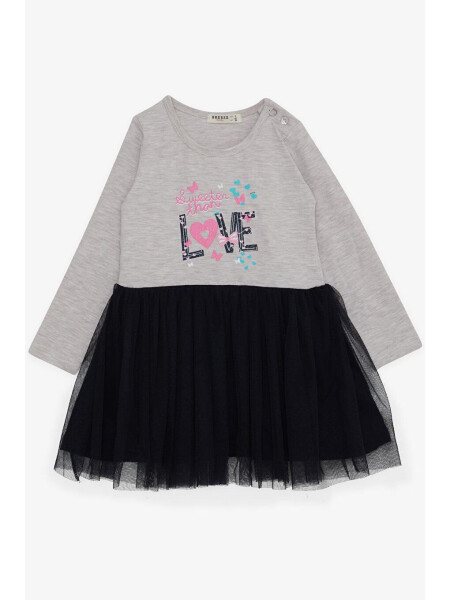 Girls' Long Sleeve Dress Tulle Print Beige Melange (1.5-3 Years) - LC WAIKIKI