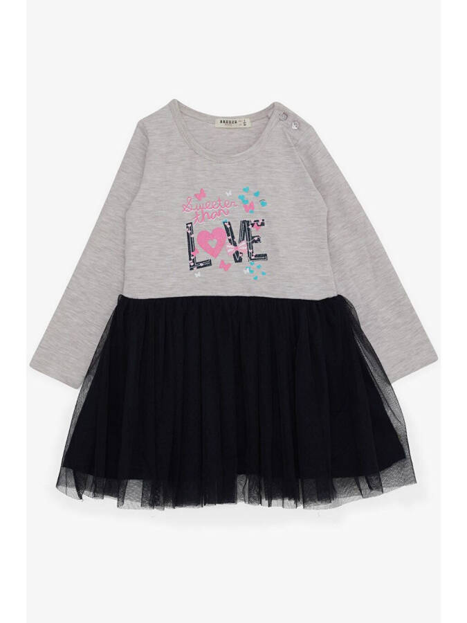 Girls' Long Sleeve Dress Tulle Print Beige Melange (1.5-3 Years) - 1