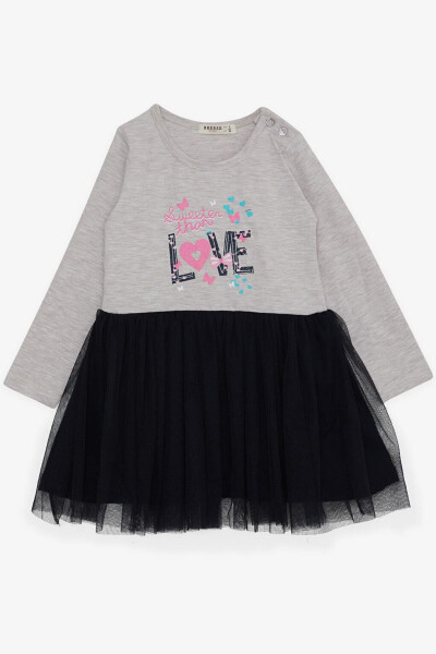 Girls' Long Sleeve Dress Tulle Print Beige Melange (1.5-3 Years) - 5