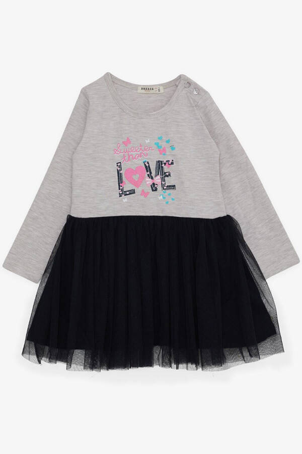 Girls' Long Sleeve Dress Tulle Print Beige Melange (1.5-3 Years) - 5