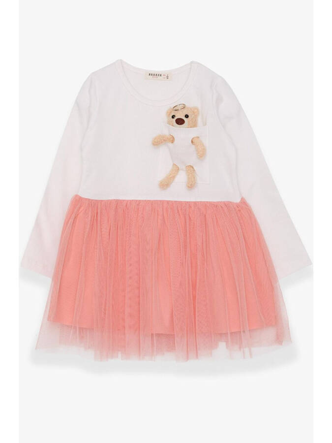 Girls Long Sleeve Dress with Bear Accessory Ecru (3-4 Years) - 1