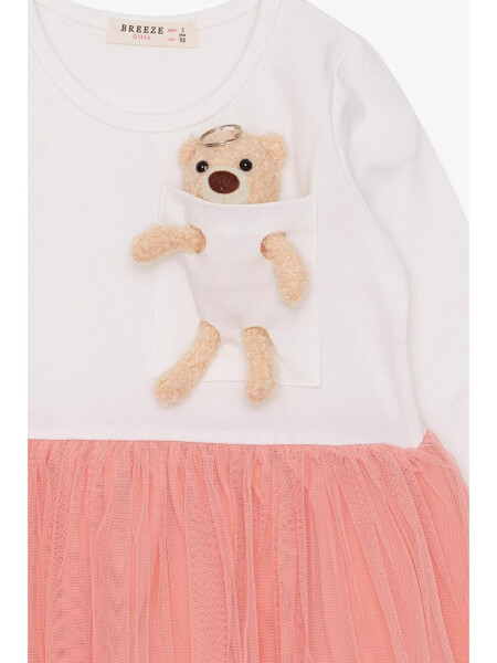 Girls Long Sleeve Dress with Bear Accessory Ecru (3-4 Years) - 3