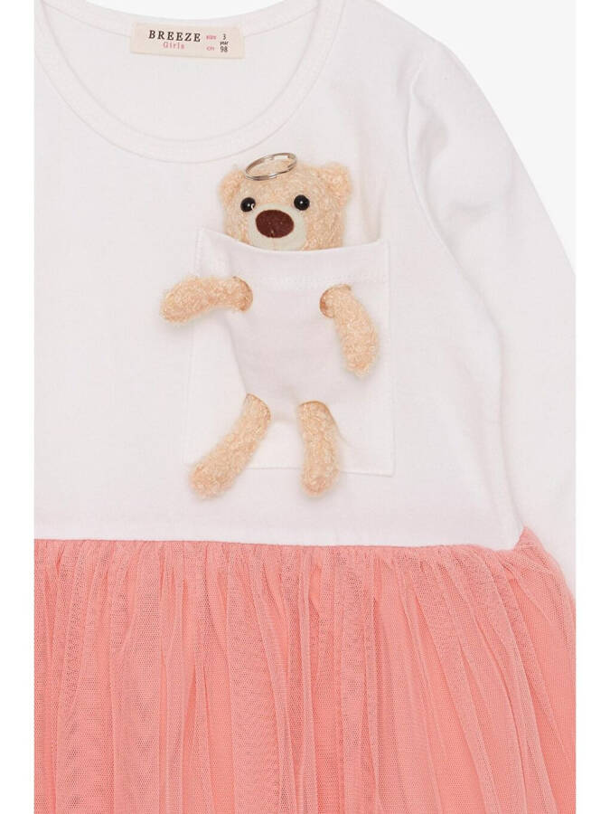 Girls Long Sleeve Dress with Bear Accessory Ecru (3-4 Years) - 3