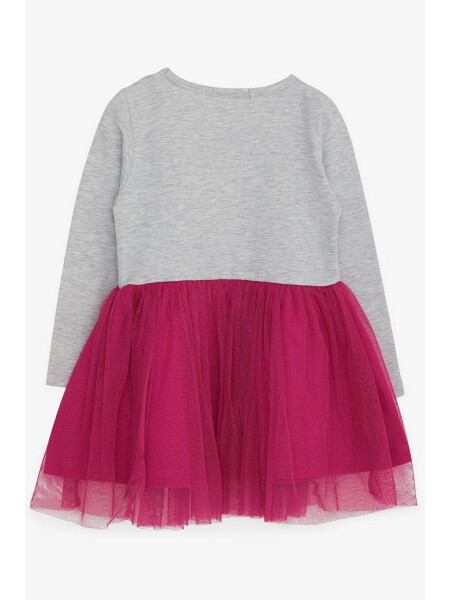 Girls Long Sleeve Dress with Bear Accessory Light Grey Melange (3-4 Years) - 6