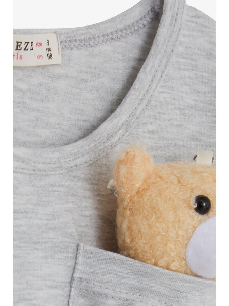 Girls Long Sleeve Dress with Bear Accessory Light Grey Melange (3-4 Years) - 7