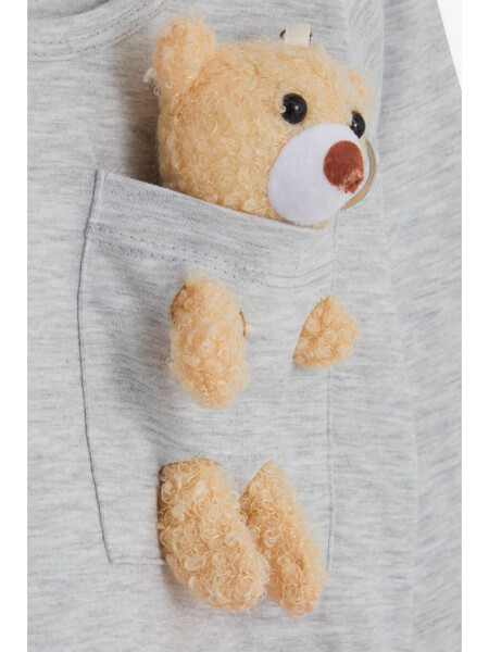 Girls Long Sleeve Dress with Bear Accessory Light Grey Melange (3-4 Years) - 8