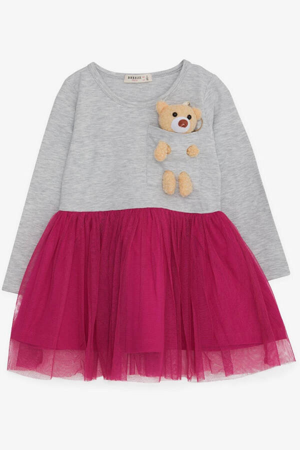 Girls Long Sleeve Dress with Bear Accessory Light Grey Melange (3-4 Years) - 13