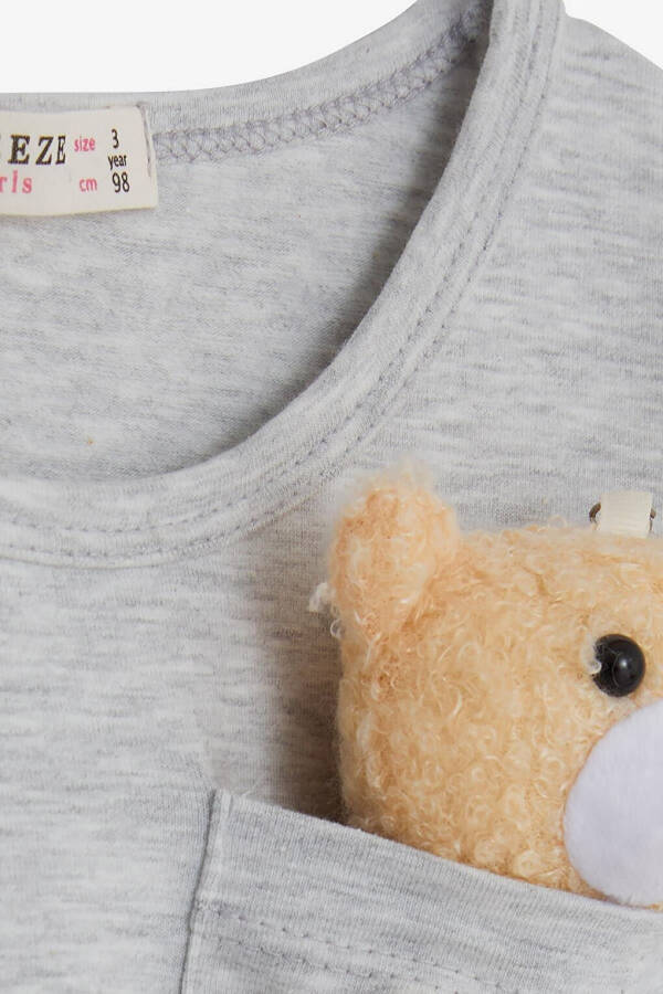 Girls Long Sleeve Dress with Bear Accessory Light Grey Melange (3-4 Years) - 15